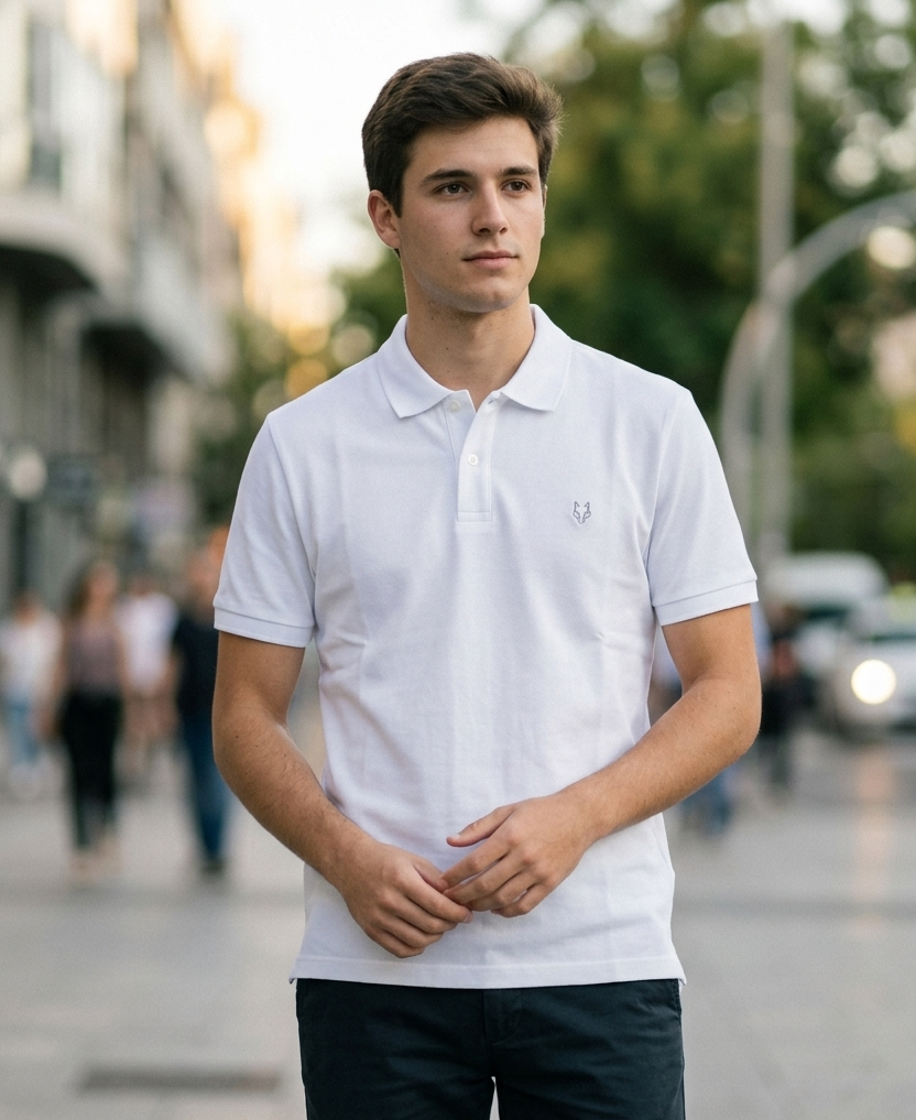 Polo Blanco Lobo Bordado