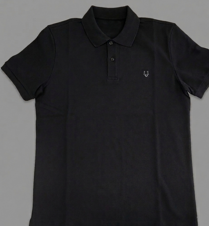 Polo Negro Lobo Bordado